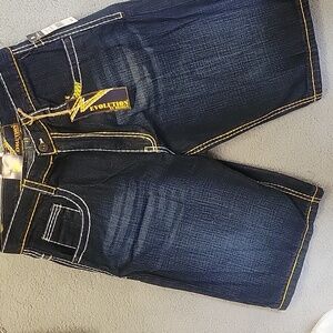 Evolution In‎ Design Jean Shorts Mens 34 Black Brown Baggy Denim Hip Hop Skate